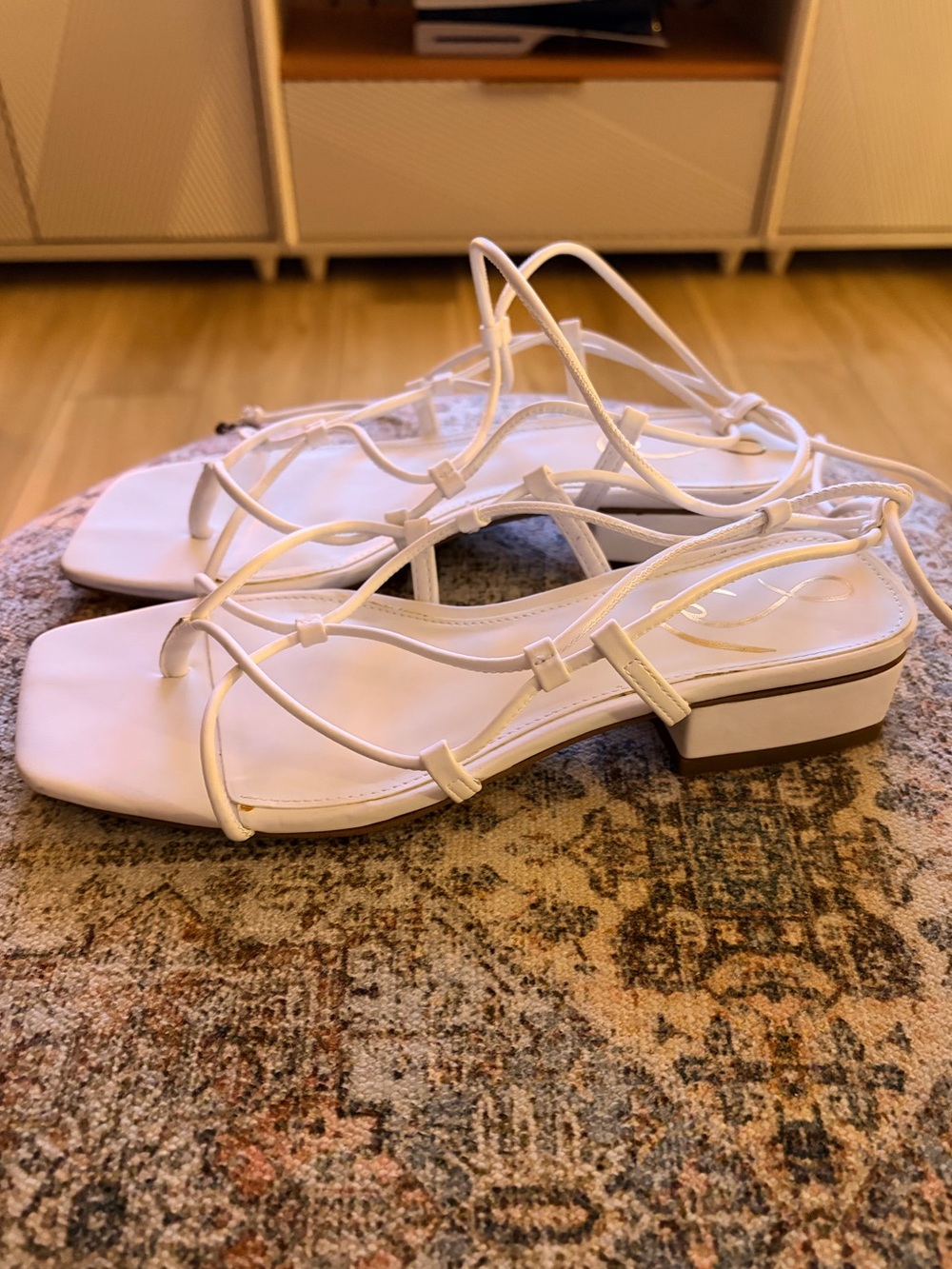 White Strappy Low Block Heel Sandals - Women